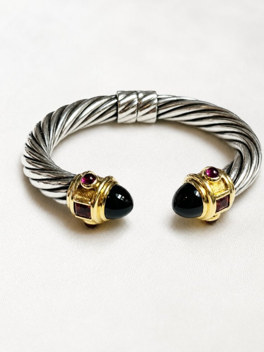 David Yurman Vintage 10mm Renaissance Cable Cuff 14K Sterling with Stones
